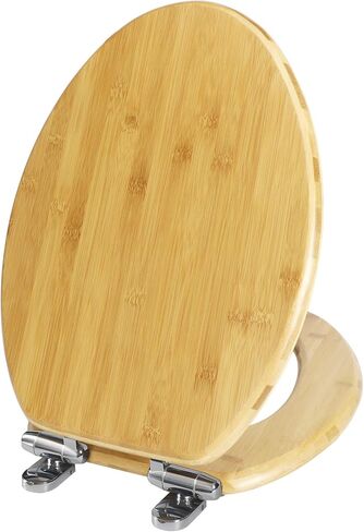 Round Bamboo Toilet Seat with Lid Quick Release Slow Close Zinc Alloy Strong Hinges Natural Bamboo, Light in Kuwait