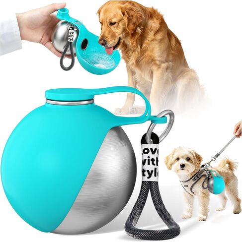 2 in 1 Dog Water Bottle with Bowl, 10oz Stainless Steel - Blue in Kuwait