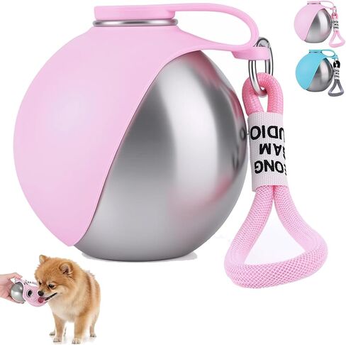 2 in 1 Portable Tumbler for Dogs, Portable Dog Water Ball, 10oz Stainless Steel Pet Water Dispenser with Silicone Foldable Bowl, Leak Proof, Portable Small Dog Water Bottle for Walking, Hiking(Blue) in Kuwait