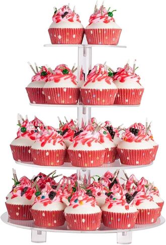 YestBuy 4 Tier Premium Cupcake Stand/Holder for Pastry, Acrylic Cupcake Tower Display Cady Bar Party Décor (4.7" between 2 layers)… in Kuwait