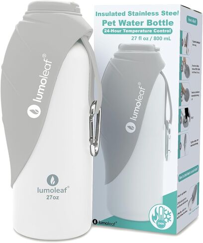 LumoLeaf Insulated Dog Water Bottle 27 oz Stainless Steel - Keep Water Cool or Warm, Portable Pet Water Bowl for Travel, Wide Mouth for Easy Ice Filling & Cleaning in Kuwait