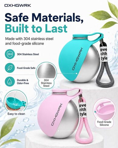 2 Pack Portable Dog Water Bottle with Bowl, 2 in 1 10oz Stainless Steel Travel Water Bottle for Dogs, Foldable Silicone Bowl, Leak-Proof Water Dispenser for Walking Hiking in Kuwait