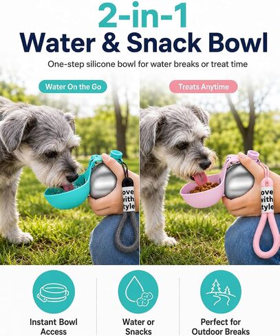 2 Pack Portable Dog Water Bottle with Bowl, 2 in 1 10oz Stainless Steel Travel Water Bottle for Dogs, Foldable Silicone Bowl, Leak-Proof Water Dispenser for Walking Hiking in Kuwait