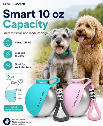 2 Pack Portable Dog Water Bottle with Bowl, 2 in 1 10oz Stainless Steel Travel Water Bottle for Dogs, Foldable Silicone Bowl, Leak-Proof Water Dispenser for Walking Hiking in Kuwait