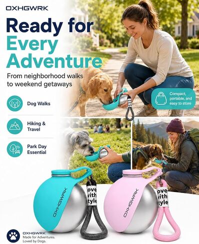 2 Pack Portable Dog Water Bottle with Bowl, 2 in 1 10oz Stainless Steel Travel Water Bottle for Dogs, Foldable Silicone Bowl, Leak-Proof Water Dispenser for Walking Hiking in Kuwait
