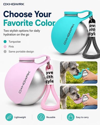 2 Pack Portable Dog Water Bottle with Bowl, 2 in 1 10oz Stainless Steel Travel Water Bottle for Dogs, Foldable Silicone Bowl, Leak-Proof Water Dispenser for Walking Hiking in Kuwait