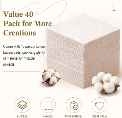 40 Pack 10 x 10 Inch Cotton Batting Squares for Quilting, 200 GSM in Kuwait