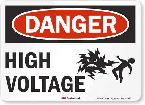 SmartSign - U1-1036-RD_7x5 3M Engineer Grade Reflective Label, Legend "Danger: High Voltage" with Graphic, 5" high x 7" wide, Black/Red on White in Kuwait