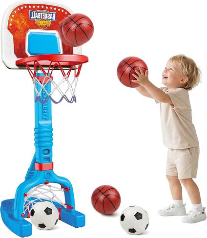 PJG 2-in-1 Toddler Basketball Hoop & Soccer Goal, Kids Basketball Hoop Toys in Kuwait