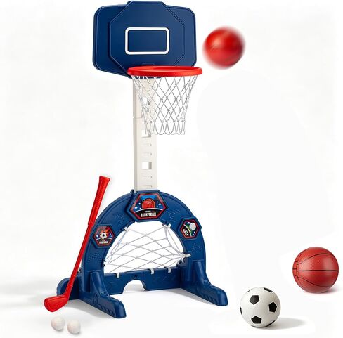 Toddler Basketball Hoop with Soccer Goal, Golf Game, Adjustable Height in Kuwait