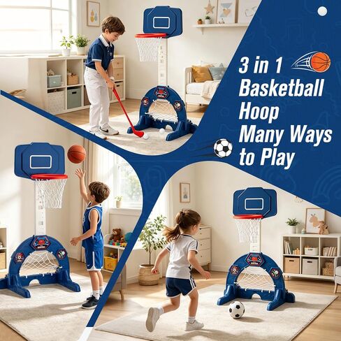 Toddler Basketball Hoop with Soccer Goal, Golf Game, Adjustable Height in Kuwait
