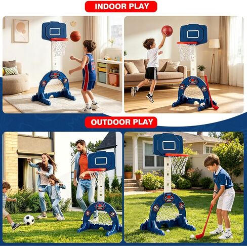 Toddler Basketball Hoop with Soccer Goal, Golf Game, Adjustable Height in Kuwait