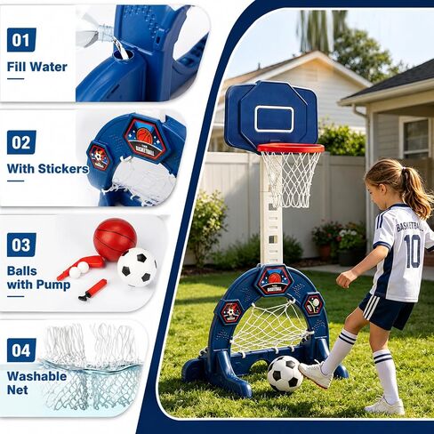 Toddler Basketball Hoop with Soccer Goal, Golf Game, Adjustable Height in Kuwait