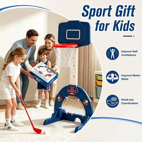 Toddler Basketball Hoop with Soccer Goal, Golf Game, Adjustable Height in Kuwait