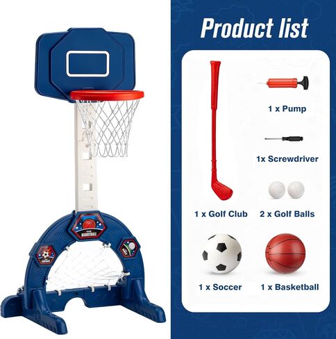 Toddler Basketball Hoop with Soccer Goal, Golf Game, Adjustable Height in Kuwait