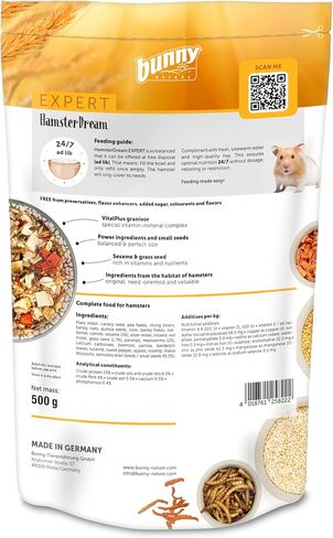 Bunny Nature HamsterDream Expert Food - All Natural Mix for Syrian & Dwarf Hamsters with Mealworms - Supports Foraging & Digestion - No Pellets, 1.1 lbs in Kuwait