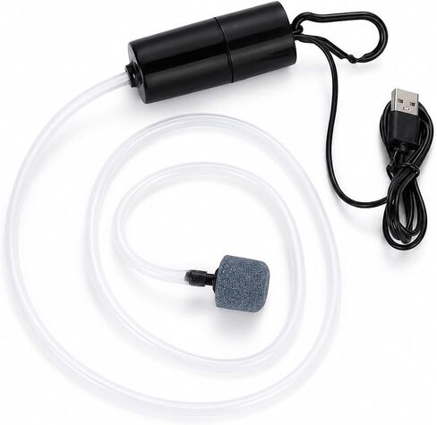 USB Powered Aquarium Air Pump, Portable Fish Tank Oxygen Pump with Air Stone, Black and White, Quiet Operation in Kuwait