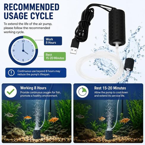 USB Powered Aquarium Air Pump, Portable Fish Tank Oxygen Pump with Air Stone, Black and White, Quiet Operation in Kuwait