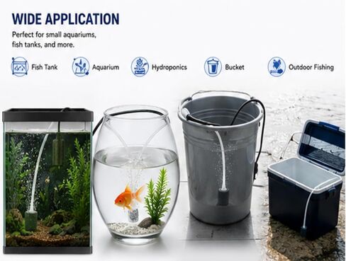 USB Powered Aquarium Air Pump, Portable Fish Tank Oxygen Pump with Air Stone, Black and White, Quiet Operation in Kuwait