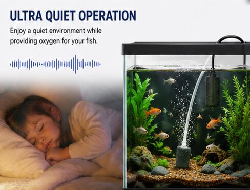 USB Powered Aquarium Air Pump, Portable Fish Tank Oxygen Pump with Air Stone, Black and White, Quiet Operation in Kuwait