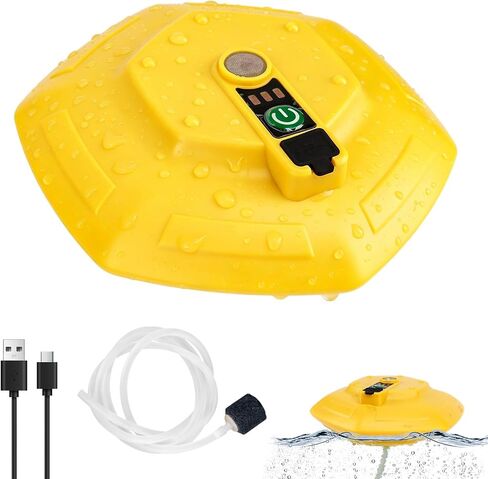 Floating and Rechargeable Bait Bucket Aerator, IPX7 Waterproof Aquarium Air Pump with Type-C Charging, Portable Bubbler for Live Minnows, Fish Tank, Outdoor Fishing in Kuwait