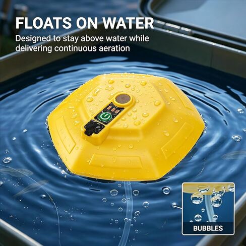 Floating and Rechargeable Bait Bucket Aerator, IPX7 Waterproof Aquarium Air Pump with Type-C Charging, Portable Bubbler for Live Minnows, Fish Tank, Outdoor Fishing in Kuwait