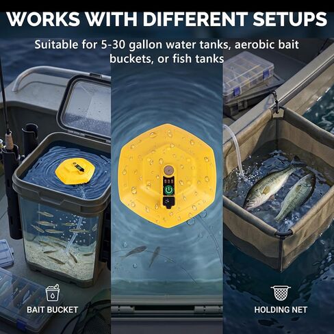 Floating and Rechargeable Bait Bucket Aerator, IPX7 Waterproof Aquarium Air Pump with Type-C Charging, Portable Bubbler for Live Minnows, Fish Tank, Outdoor Fishing in Kuwait