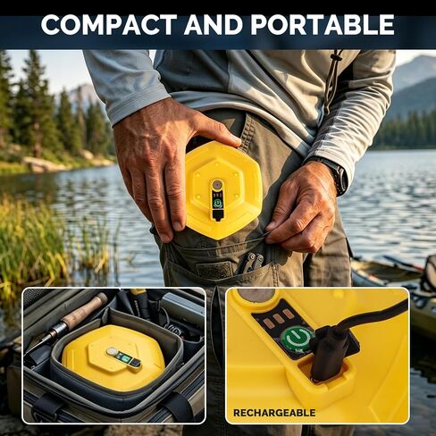 Floating and Rechargeable Bait Bucket Aerator, IPX7 Waterproof Aquarium Air Pump with Type-C Charging, Portable Bubbler for Live Minnows, Fish Tank, Outdoor Fishing in Kuwait