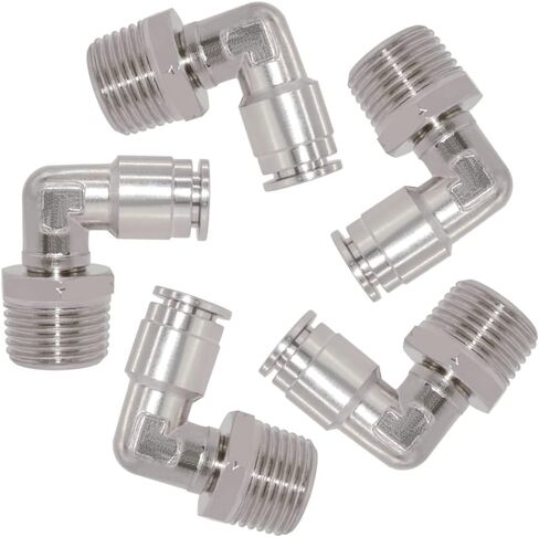 Pneumatic Push To Connect Fittings Heavy Duty Elbow 3/8 inch Tube OD x 1/2" NPT Male Thread Nickel Plated Copper PL-3/8-N4 (5Pcs) in Kuwait