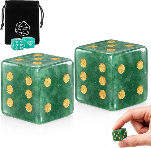 Haxtec Natural Green Aventurine Mahjong Dice Set, 16mm Square Gemstone in Kuwait
