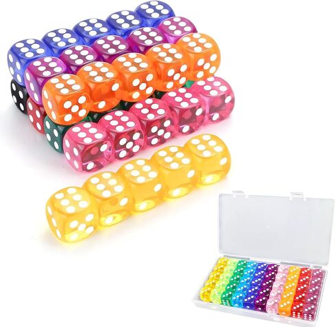 50 Pieces Dice Set 6 Sided 10 Colours Spot Dices with Box 16mm Round Corner in Kuwait