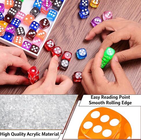 50 Pieces Dice Set 6 Sided 10 Colours Spot Dices with Box 16mm Round Corner in Kuwait