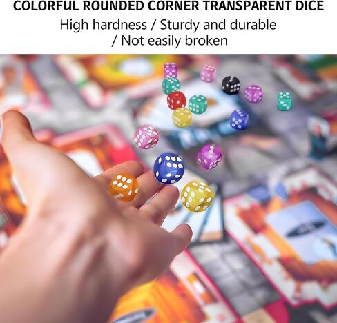 50 Pieces Dice Set 6 Sided 10 Colours Spot Dices with Box 16mm Round Corner in Kuwait