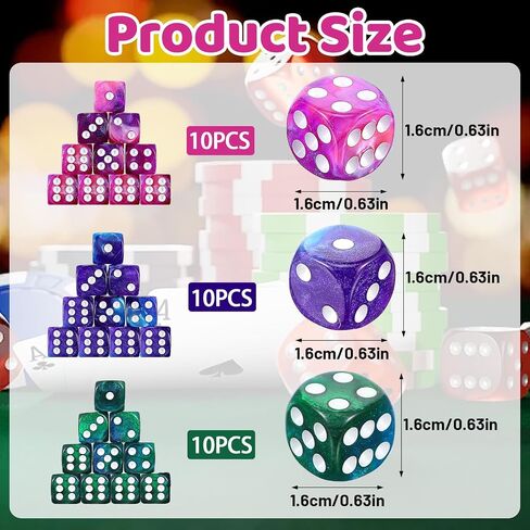 30pcs Acrylic Polyhedra Dice Set,16mm 6 Sided Standard Game Dice in Kuwait