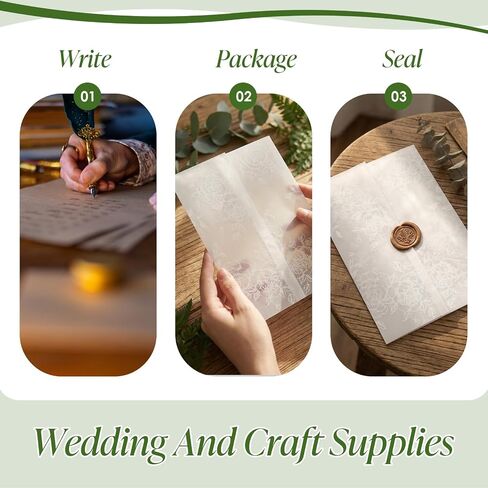 KongTiva 100 Pcs Vellum Jackets for 5x7 Invitations, Pre-Folded Paper Envelope Inserts, White Flower Wedding Invitation Accessories Kit Transparent Sleeves for Bridal Shower Envelope Inserts Liners in Kuwait