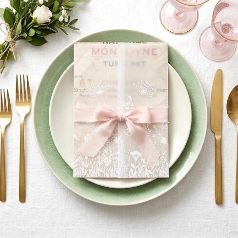 KongTiva 100 Pack Vellum Jackets for 5x7 Invitations, Pre-Folded Vellum Paper Translucent Wedding Invitation Accessories Kit Envelope Inserts Liners for Bridal Shower Birthday Mother (Wildflower) in Kuwait