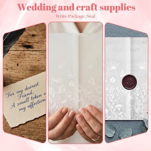 KongTiva 100 Pack Vellum Jackets for 5x7 Invitations, Pre-Folded Vellum Paper Translucent Wedding Invitation Accessories Kit Envelope Inserts Liners for Bridal Shower Birthday Mother (Wildflower) in Kuwait