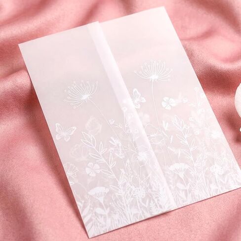 KongTiva 100 Pack Vellum Jackets for 5x7 Invitations, Pre-Folded Vellum Paper Translucent Wedding Invitation Accessories Kit Envelope Inserts Liners for Bridal Shower Birthday Mother (Wildflower) in Kuwait