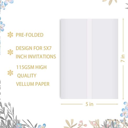 50 Sheets Pre-Folded Vellum Jackets for 5 x 7 Invitations in Kuwait