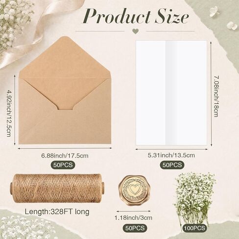 Dunzoom 50 Sets Wedding Invitations Wraps Set Vellum Jackets for for 5x7 in Kuwait