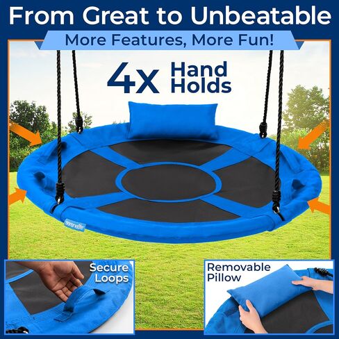 SereneLife 40" Saucer Swing - Outdoor Swing Set with Universal Hanging Kit, Swinging Seat Spinner with Pillow & Carry Bag, Weatherproof, Water-Resistant, Supports Up to 700 lbs, Blue in Kuwait