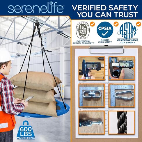 SereneLife 40" Saucer Swing - Outdoor Swing Set with Universal Hanging Kit, Swinging Seat Spinner with Pillow & Carry Bag, Weatherproof, Water-Resistant, Supports Up to 700 lbs, Blue in Kuwait