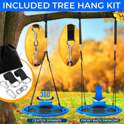 SereneLife 40" Saucer Swing - Outdoor Swing Set with Universal Hanging Kit, Swinging Seat Spinner with Pillow & Carry Bag, Weatherproof, Water-Resistant, Supports Up to 700 lbs, Blue in Kuwait