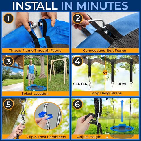 SereneLife 40" Saucer Swing - Outdoor Swing Set with Universal Hanging Kit, Swinging Seat Spinner with Pillow & Carry Bag, Weatherproof, Water-Resistant, Supports Up to 700 lbs, Blue in Kuwait
