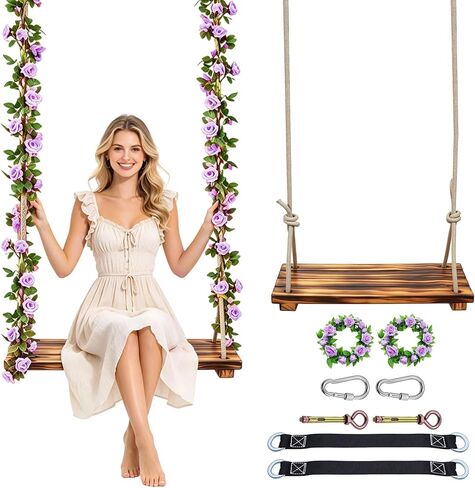 Swing Seat with Floral Garland, 24"x 8", for Adults, Indoor/Outdoor in Kuwait