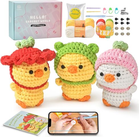 Crochet Kit for Beginners 3 PCS Duck Animal Crochet Set, Ideal Crochet Gift in Kuwait