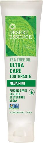 Desert Essence Tea Tree Oil Ultra Care Toothpaste 6.5 oz - Non-GMO, Gluten Free, Vegan, Cruelty Free, Fluoride Free - Pure Australian Tea Tree Oil, Baking Soda & Chamomile, Fights Bacteria & Plaque in Kuwait