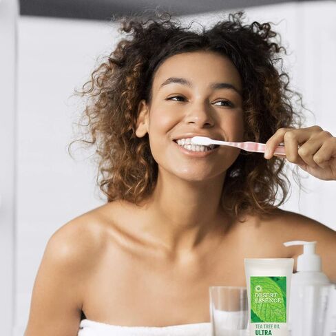 Desert Essence Tea Tree Oil Ultra Care Toothpaste 6.5 oz - Non-GMO, Gluten Free, Vegan, Cruelty Free, Fluoride Free - Pure Australian Tea Tree Oil, Baking Soda & Chamomile, Fights Bacteria & Plaque in Kuwait