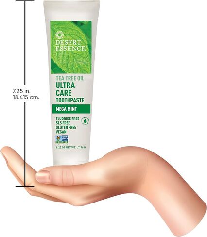 Desert Essence Tea Tree Oil Ultra Care Toothpaste 6.5 oz - Non-GMO, Gluten Free, Vegan, Cruelty Free, Fluoride Free - Pure Australian Tea Tree Oil, Baking Soda & Chamomile, Fights Bacteria & Plaque in Kuwait