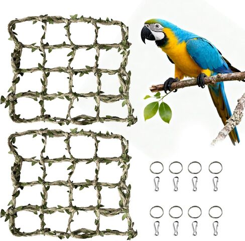 2 Packs Pet Bird Climbing Rope Net Small Animal Rope Net Bird Climbing Net for Rats Parakeet Cockatiel Cockatoo Conure African Grey Budgie (M 15.75 * 15.75inch) in Kuwait
